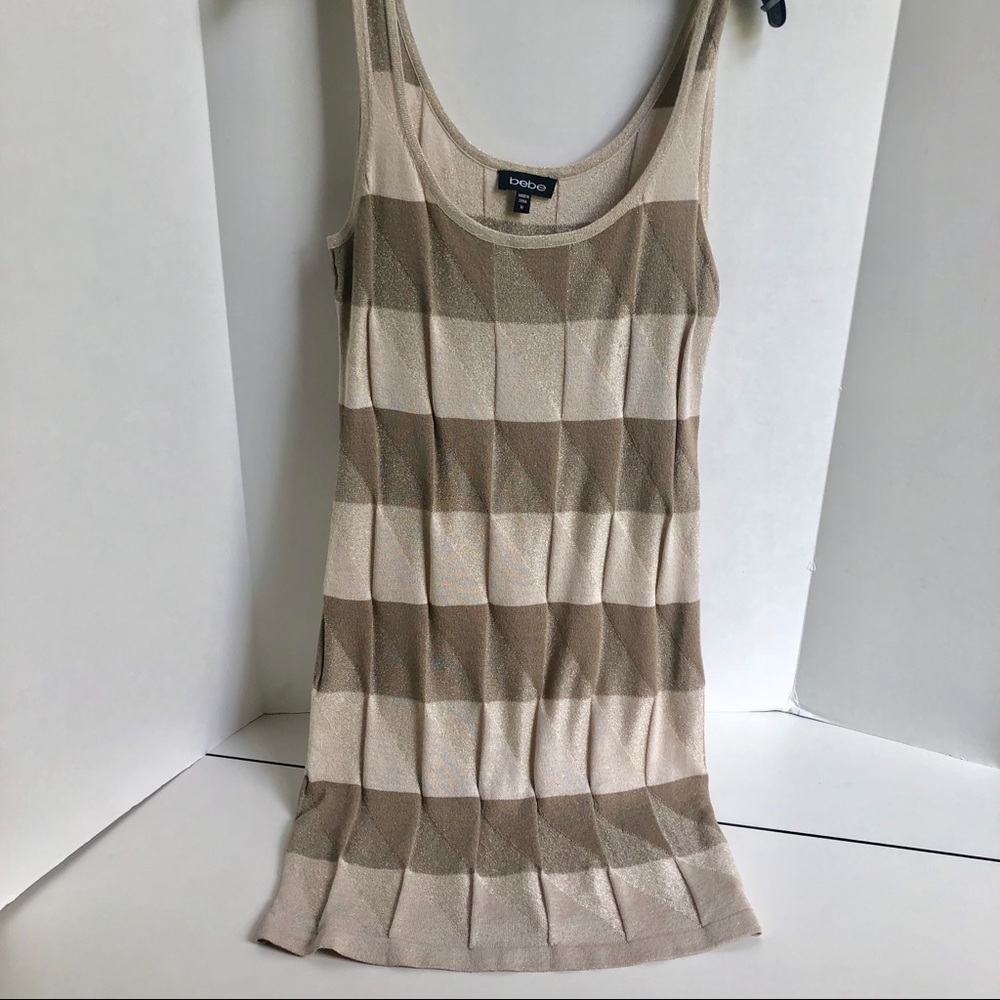 🇺🇸 Bebe Taupe Shimmer Sleeveless Dress, Size M